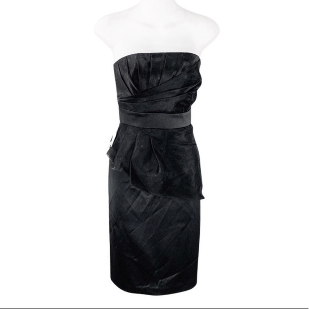 NWT WHBM black peplum pleat detail strapless cocktail dress FF29